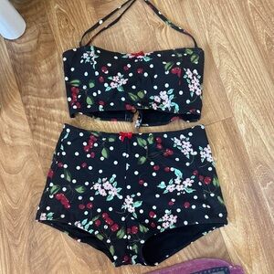 Betsey Johnson Floral Polka Dot Bikini Set L